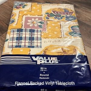 Vintage Flannel Backed Vinyl Tablecloth “Tea For Two” 60” Round Value Plus